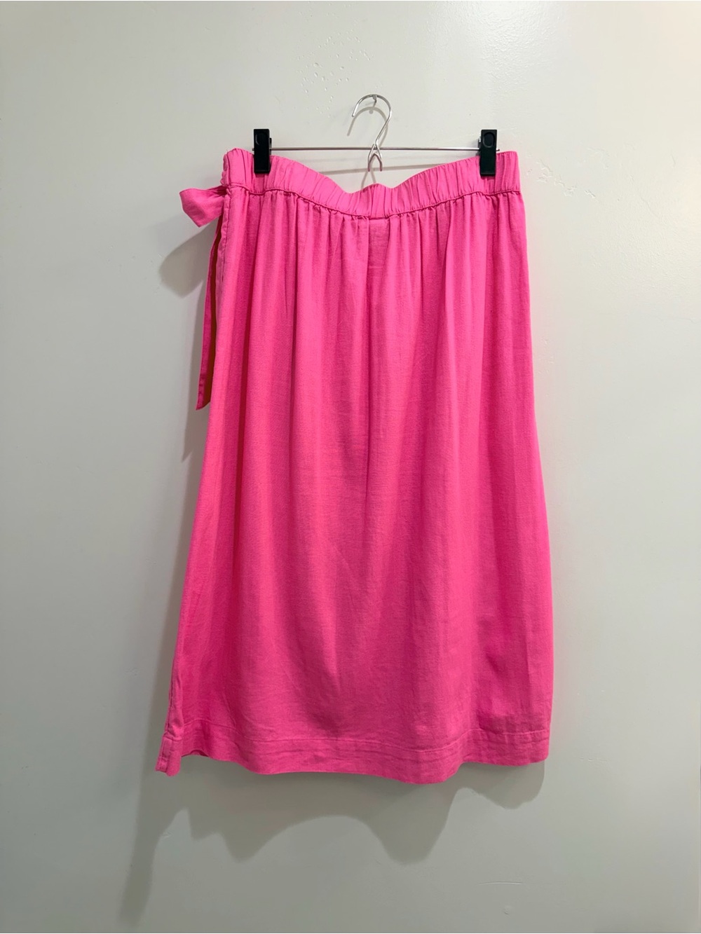 A New Day Pink Linen Blend Wrap Crossover Midi Skirt Side Tie Size Women’s Med - Picture 7 of 15